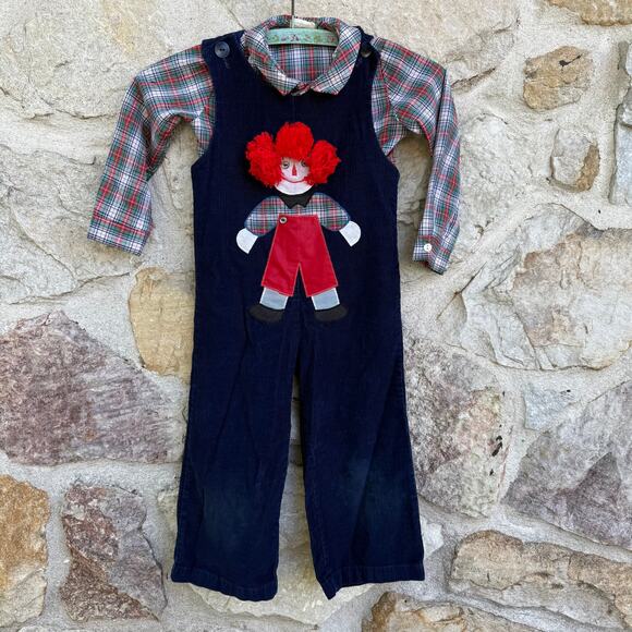 vintage 80s toddler boy 3T clown 2 piece overall romper set - Picture 1 of 6